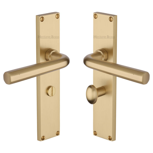 Heritage Brass Octave Bathroom Set Door Handle on 200mm Plate Satin Brass finish - VT5930-SB - Choice Handles