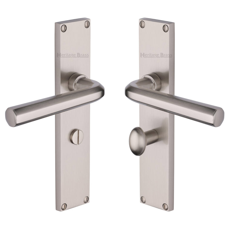 Heritage Brass Octave Bathroom Set Door Handle on 200mm Plate Satin Nickel finish - VT5930-SN - Choice Handles