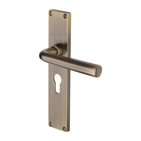 Heritage Brass Octave Euro Profile Door Handle on 200mm Plate Antique Brass finish - VT5948-AT - Choice Handles
