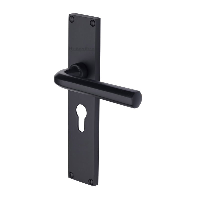 Heritage Brass Octave Euro Profile Door Handle on 200mm Plate Matt Black finish - VT5948-BKMT - Choice Handles