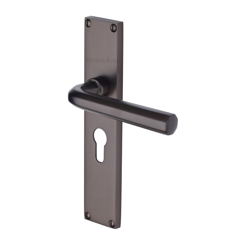 Heritage Brass Octave Euro Profile Door Handle on 200mm Plate Matt Bronze finish - VT5948-MB - Choice Handles