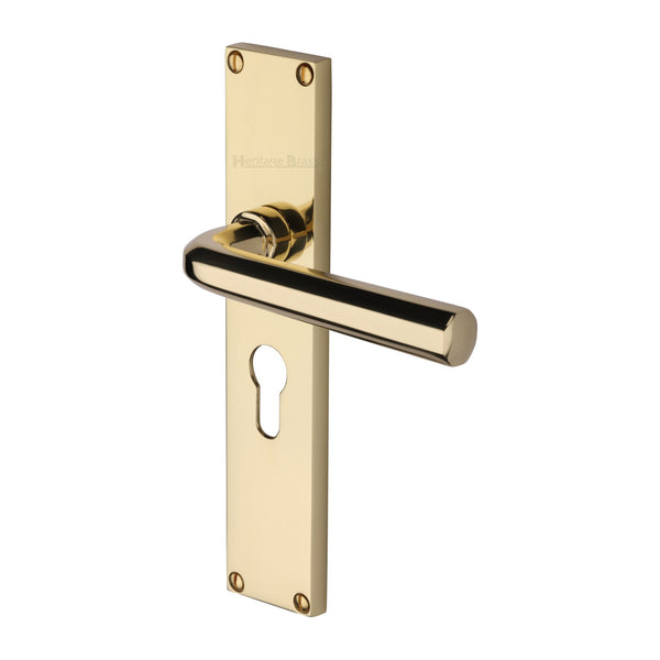 Heritage Brass Octave Euro Profile Door Handle on 200mm Plate Polished Brass finish - VT5948-PB - Choice Handles