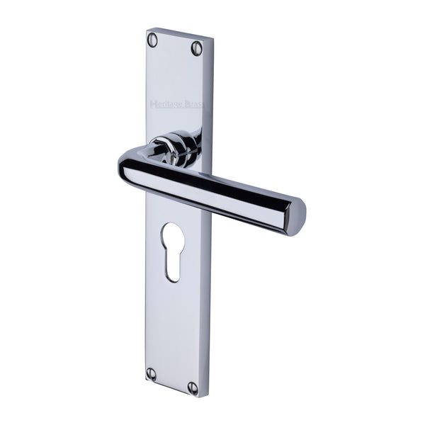 Heritage Brass Octave Euro Profile Door Handle on 200mm Plate Polished Chrome finish - VT5948-PC - Choice Handles