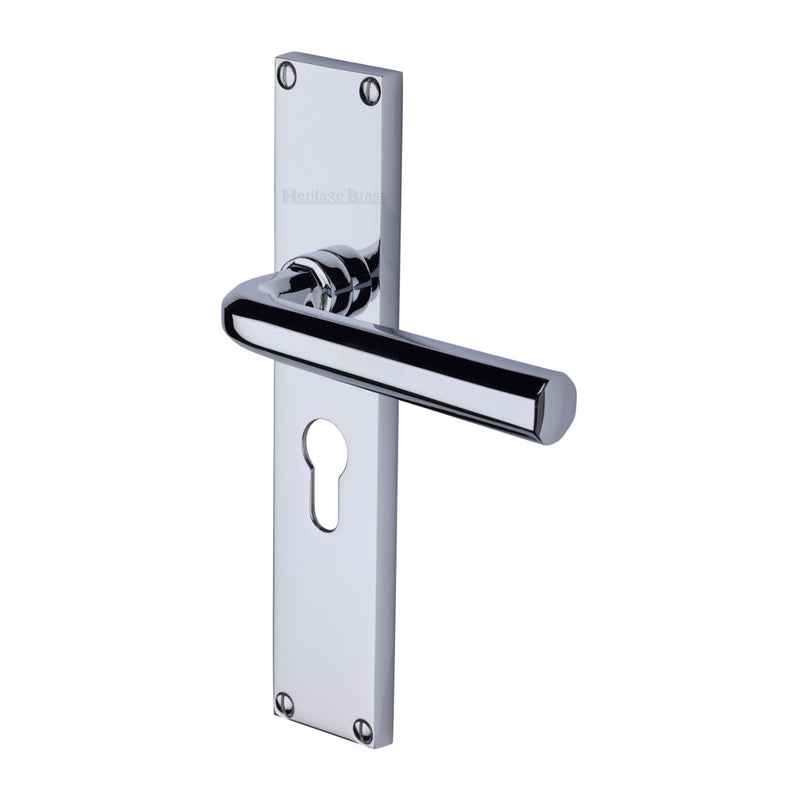 Heritage Brass Octave Euro Profile Door Handle on 200mm Plate Polished Chrome finish - VT5948-PC - Choice Handles