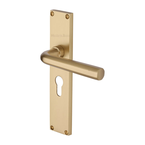 Heritage Brass Octave Euro Profile Door Handle on 200mm Plate Satin Brass finish - VT5948-SB - Choice Handles