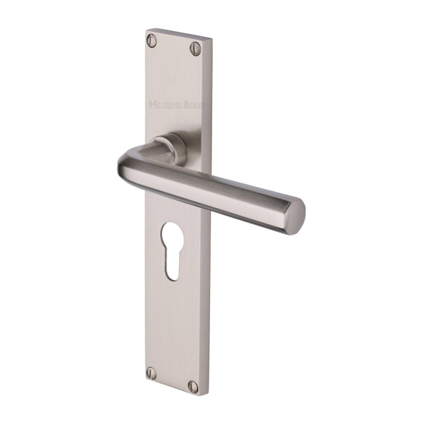 Heritage Brass Octave Euro Profile Door Handle on 200mm Plate Satin Nickel finish - VT5948-SN - Choice Handles