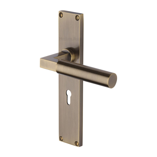 Heritage Brass Bauhaus Lever Lock Door Handle on 200mm Plate Antique Brass finish - VT6300-AT - Choice Handles