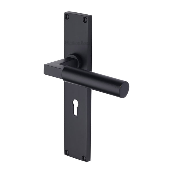 Heritage Brass Bauhaus Lever Lock Door Handle on 200mm Plate Matt Black finish - VT6300-BKMT - Choice Handles