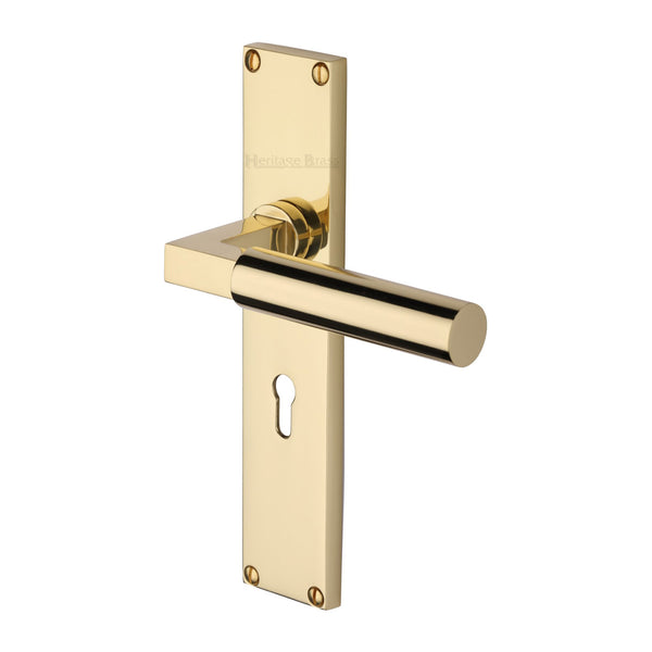 Heritage Brass Bauhaus Lever Lock Door Handle on 200mm Plate Polished Brass finish - VT6300-PB - Choice Handles
