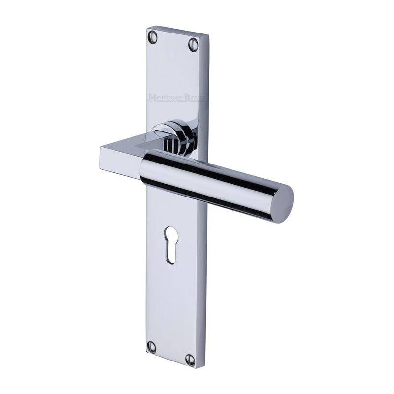 Heritage Brass Bauhaus Lever Lock Door Handle on 200mm Plate Polished Chrome finish - VT6300-PC - Choice Handles