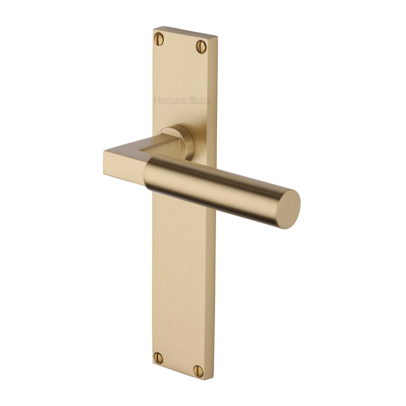 Heritage Brass Bauhaus Lever Latch Door Handle on 200mm Plate Satin Brass finish - VT6310-SB - Choice Handles
