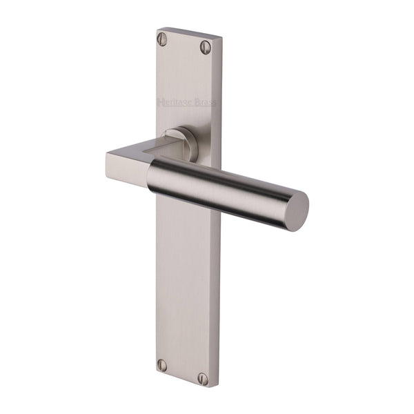 Heritage Brass Bauhaus Lever Latch Door Handle on 200mm Plate Satin Nickel finish - VT6310-SN - Choice Handles