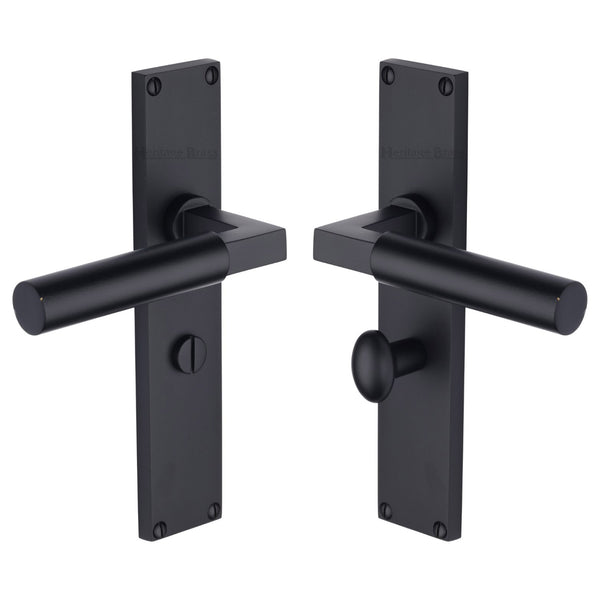 Heritage Brass Bauhaus Bathroom Set Door Handle on 200mm Plate Matt Black finish - VT6330-BKMT - Choice Handles