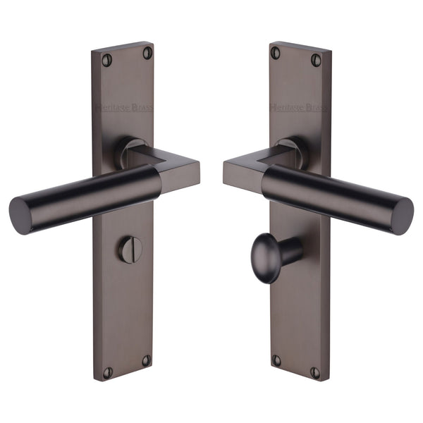 Heritage Brass Bauhaus Bathroom Set Door Handle on 200mm Plate Matt Bronze finish - VT6330-MB - Choice Handles