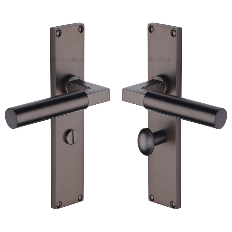 Heritage Brass Bauhaus Bathroom Set Door Handle on 200mm Plate Matt Bronze finish - VT6330-MB - Choice Handles