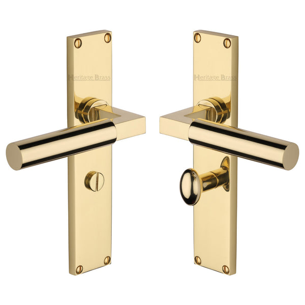 Heritage Brass Bauhaus Bathroom Set Door Handle on 200mm Plate Polished Brass finish - VT6330-PB - Choice Handles