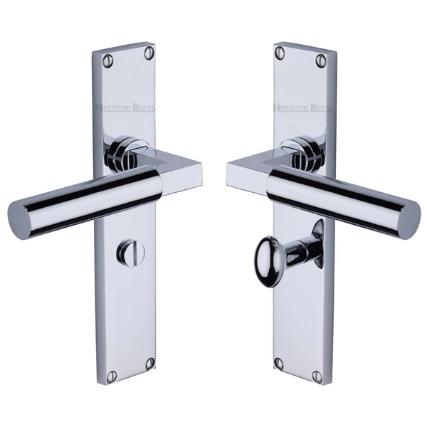 Heritage Brass Bauhaus Bathroom Set Door Handle on 200mm Plate Polished Chrome finish - VT6330-PC - Choice Handles