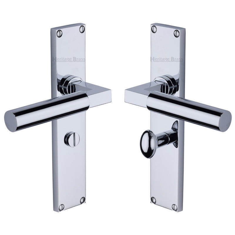 Heritage Brass Bauhaus Bathroom Set Door Handle on 200mm Plate Polished Chrome finish - VT6330-PC - Choice Handles
