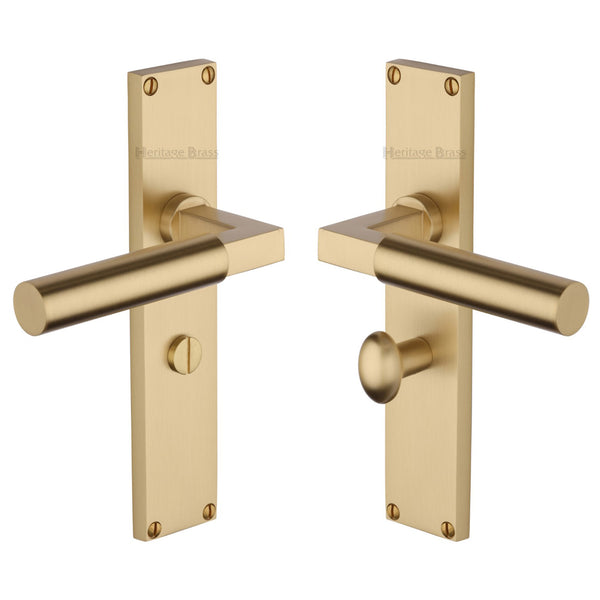 Heritage Brass Bauhaus Bathroom Set Door Handle on 200mm Plate Satin Brass finish - VT6330-SB - Choice Handles