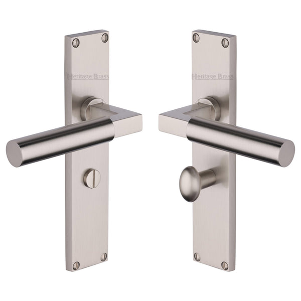 Heritage Brass Bauhaus Bathroom Set Door Handle on 200mm Plate Satin Nickel finish - VT6330-SN - Choice Handles