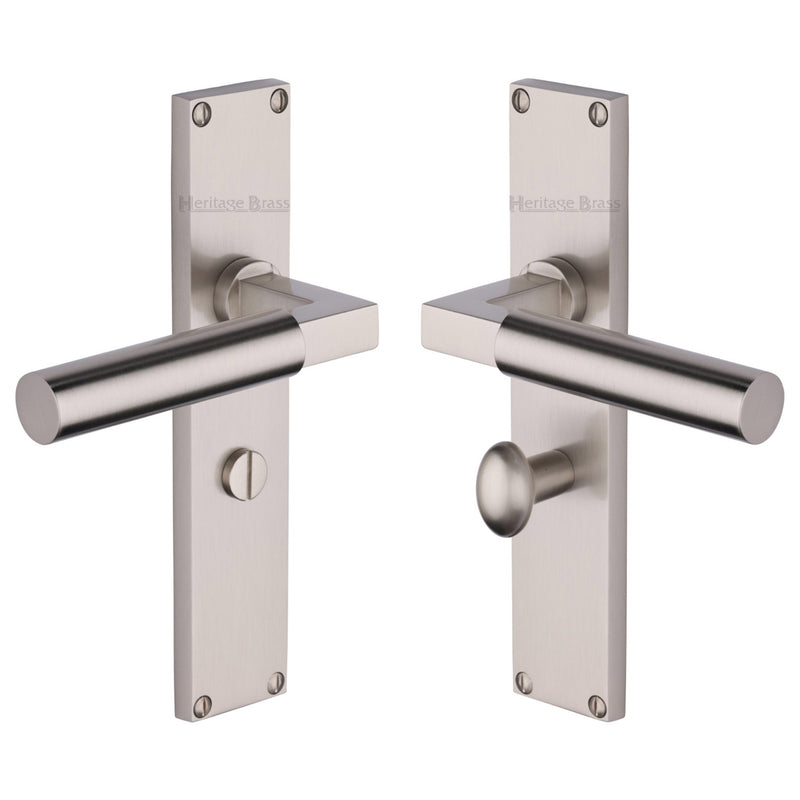 Heritage Brass Bauhaus Bathroom Set Door Handle on 200mm Plate Satin Nickel finish - VT6330-SN - Choice Handles