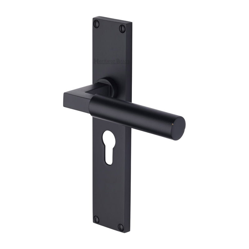 Heritage Brass Bauhaus Euro Profile Door Handle on 200mm Plate Matt Black finish - VT6348-BKMT - Choice Handles