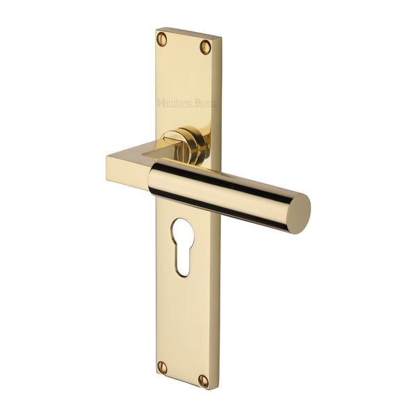 Heritage Brass Bauhaus Euro Profile Door Handle on 200mm Plate Polished Brass finish - VT6348-PB - Choice Handles
