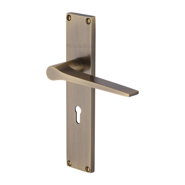 Heritage Brass Gio Lever Lock Door Handle on 200mm Plate Antique Brass finish - VT8100-AT - Choice Handles