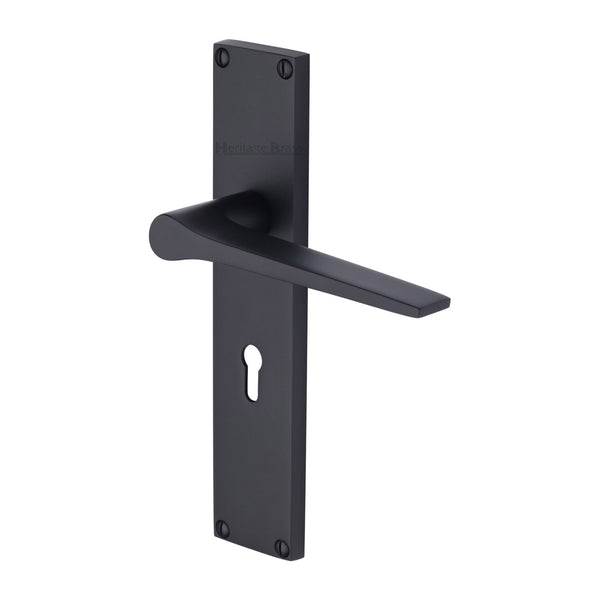 Heritage Brass Gio Lever Lock Door Handle on 200mm Plate Matt Black finish - VT8100-BKMT - Choice Handles