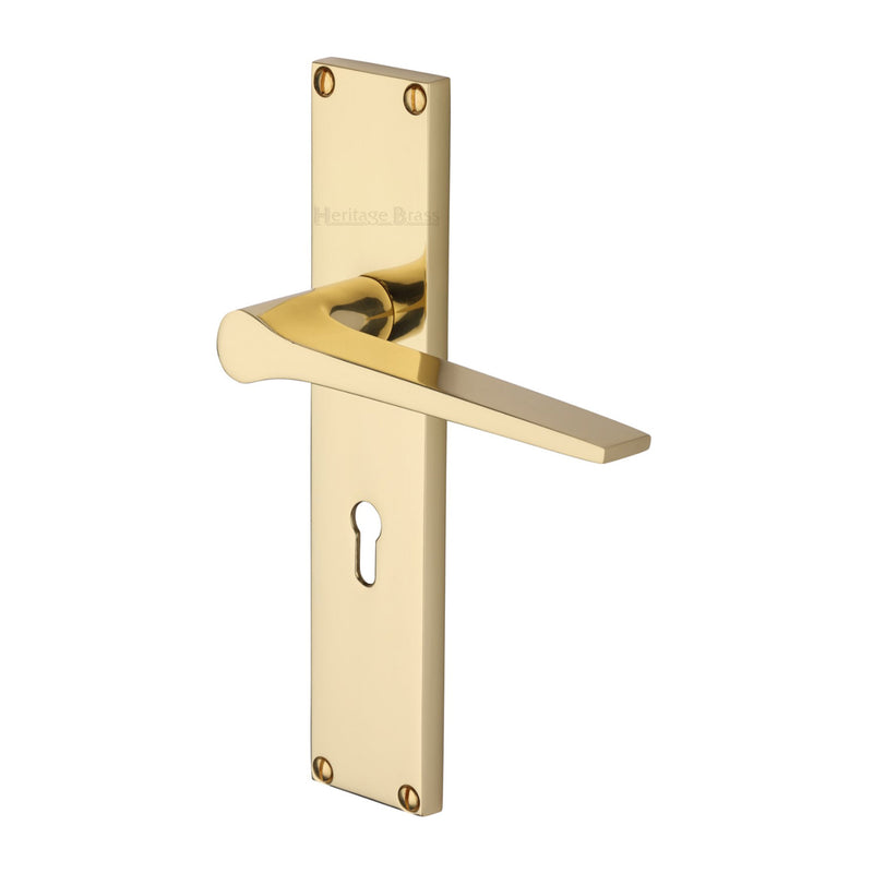 Heritage Brass Gio Lever Lock Door Handle on 200mm Plate Polished Brass finish - VT8100-PB - Choice Handles