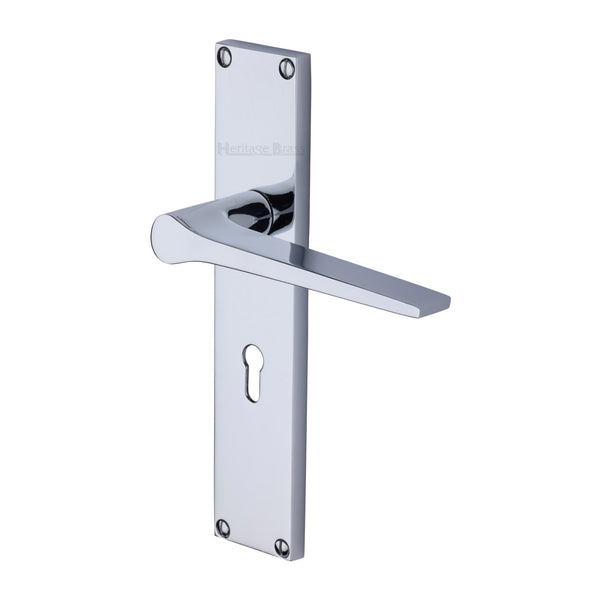 Heritage Brass Gio Lever Lock Door Handle on 200mm Plate Polished Chrome finish - VT8100-PC - Choice Handles
