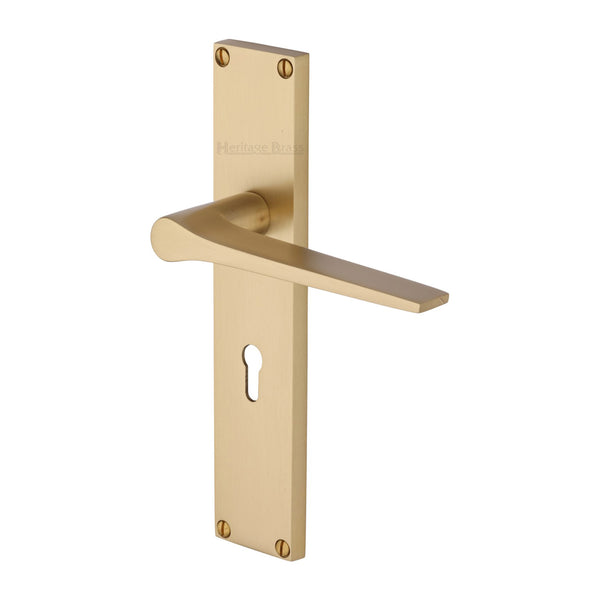 Heritage Brass Gio Lever Lock Door Handle on 200mm Plate Satin Brass finish
 - VT8100-SB - Choice Handles