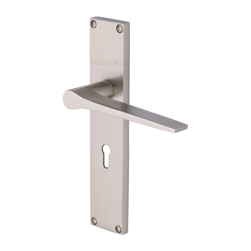 Heritage Brass Gio Lever Lock Door Handle on 200mm Plate Satin Nickel finish - VT8100-SN - Choice Handles