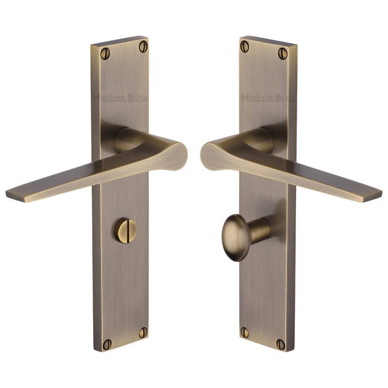 Heritage Brass Gio Bathroom Set Door Handle on 200mm Plate Antique Brass finish - VT8130-AT - Choice Handles