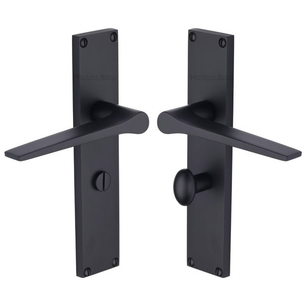 Heritage Brass Gio Bathroom Set Door Handle on 200mm Plate Matt Black finish - VT8130-BKMT - Choice Handles