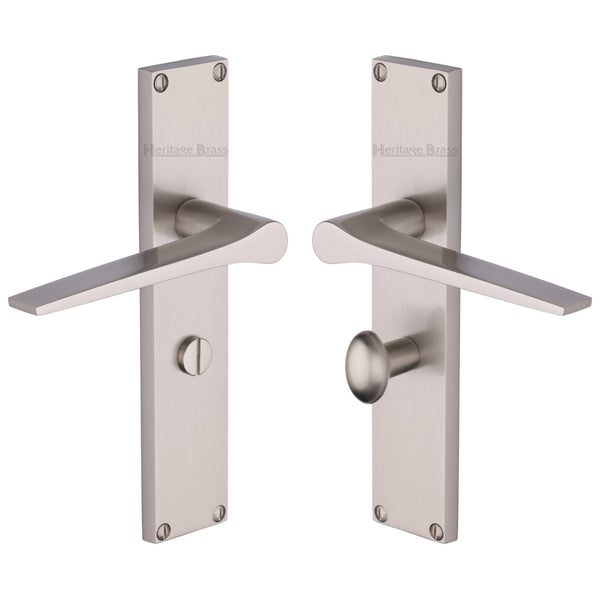 Heritage Brass Gio Bathroom Set Door Handle on 200mm Plate Satin Nickel finish - VT8130-SN - Choice Handles