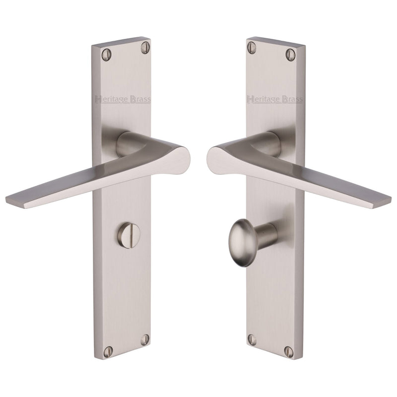 Heritage Brass Gio Bathroom Set Door Handle on 200mm Plate Satin Nickel finish - VT8130-SN - Choice Handles