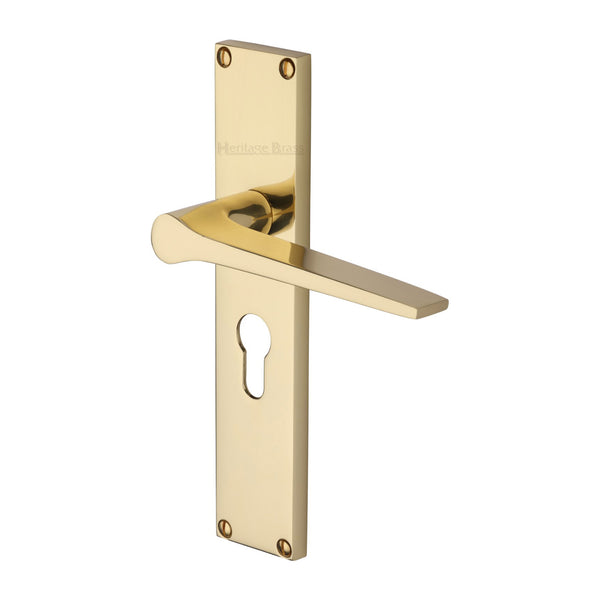 Heritage Brass Gio Euro Profile Door Handle on 200mm Plate Polished Brass finish - VT8148-PB - Choice Handles