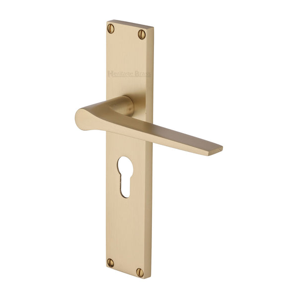 Heritage Brass Gio Euro Profile Door Handle on 200mm Plate Satin Brass finish
 - VT8148-SB - Choice Handles
