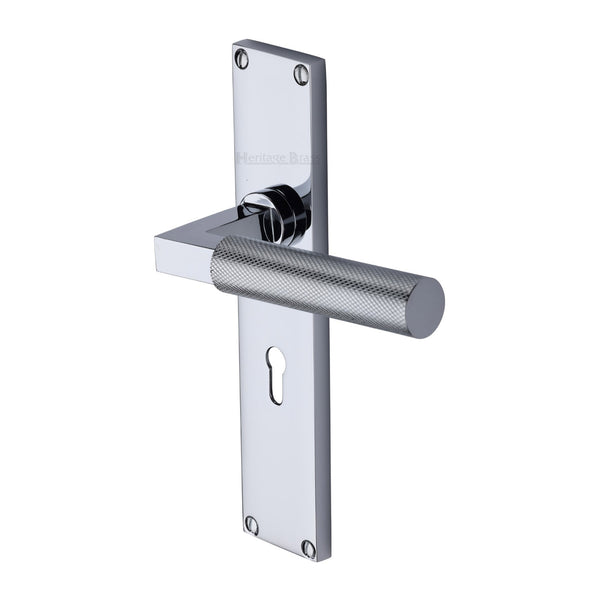 Heritage Brass Bauhaus Knurled Lever Lock Door Handle on 200mm Plate Polished Chrome finish - VT9300-PC - Choice Handles