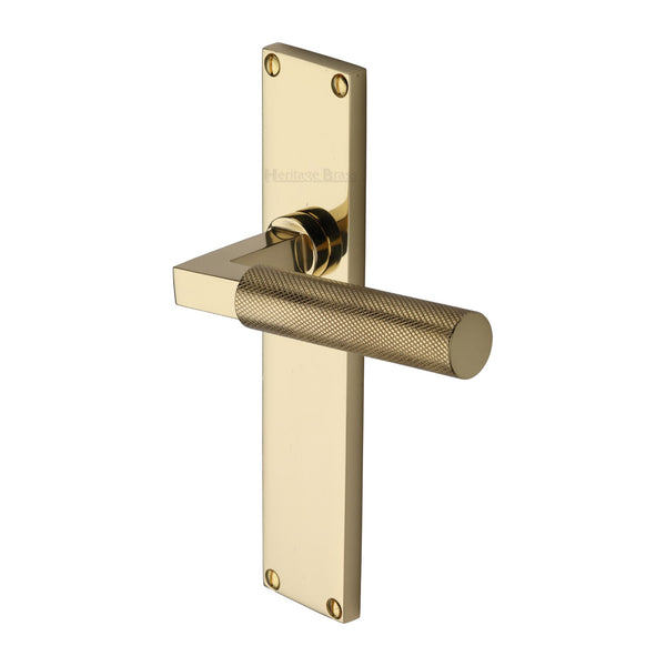 Heritage Brass Bauhaus Knurled Lever Latch Door Handle on 200mm Plate Polished Brass finish - VT9310-PB - Choice Handles
