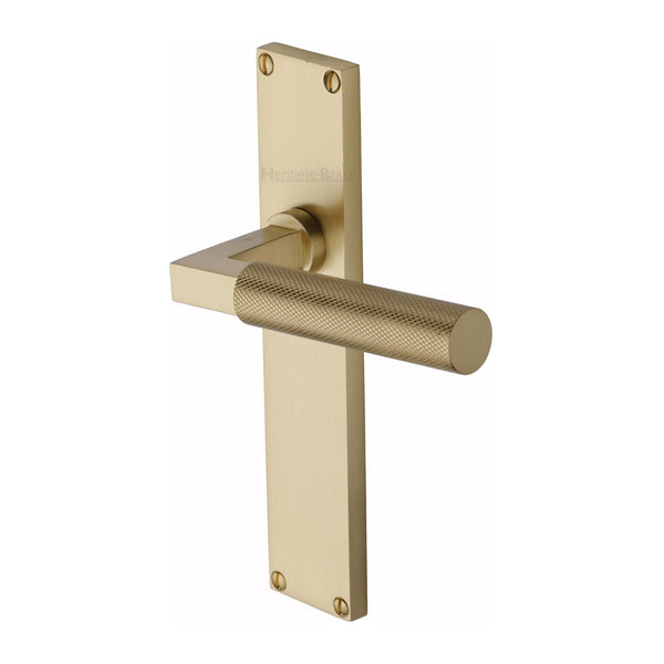 Heritage Brass Bauhaus Knurled Lever Latch Door Handle on 200mm Plate Satin Brass finish - VT9310-SB - Choice Handles