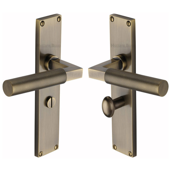 Heritage Brass Bauhaus Knurled Bathroom Set Door Handle on 200mm Plate Antique Brass finish - VT9330-AT - Choice Handles