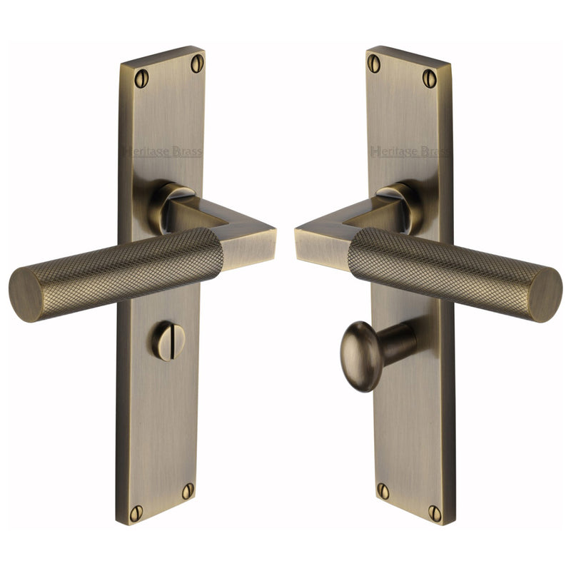 Heritage Brass Bauhaus Knurled Bathroom Set Door Handle on 200mm Plate Antique Brass finish - VT9330-AT - Choice Handles