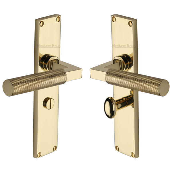 Heritage Brass Bauhaus Knurled Bathroom Set Door Handle on 200mm Plate Polished Brass finish - VT9330-PB - Choice Handles