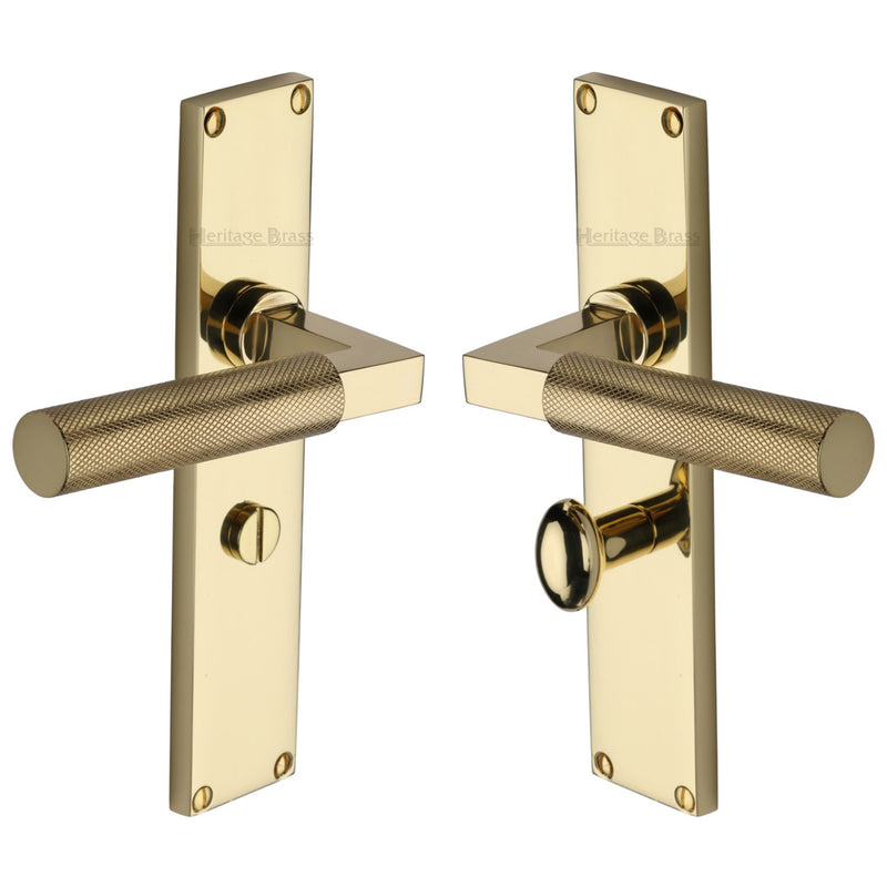 Heritage Brass Bauhaus Knurled Bathroom Set Door Handle on 200mm Plate Polished Brass finish - VT9330-PB - Choice Handles