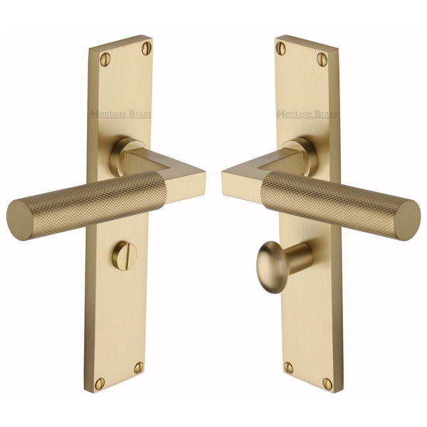 Heritage Brass Bauhaus Knurled Bathroom Set Door Handle on 200mm Plate Satin Brass finish - VT9330-SB - Choice Handles