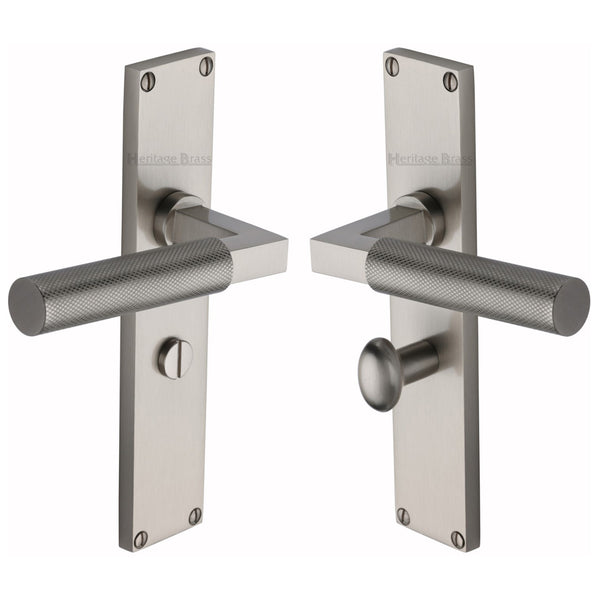 Heritage Brass Bauhaus Knurled Bathroom Set Door Handle on 200mm Plate Satin Nickel finish - VT9330-SN - Choice Handles