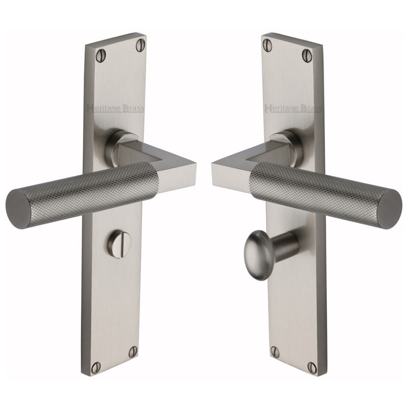 Heritage Brass Bauhaus Knurled Bathroom Set Door Handle on 200mm Plate Satin Nickel finish - VT9330-SN - Choice Handles
