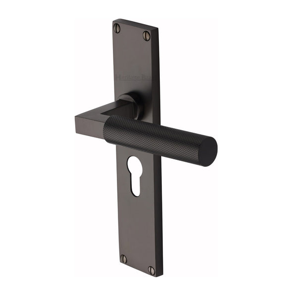 Heritage Brass Bauhaus Knurled Euro Profile Door Handle on 200mm Plate Matt Bronze finish - VT9348-MB - Choice Handles